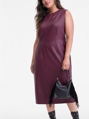 INC International Concepts Sleeveless Faux Leather Midi Dress in Plum